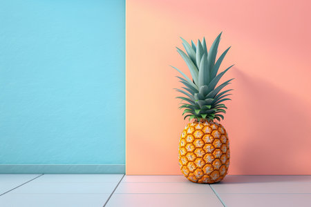 0474. Pineapple in front of pastel wall. Generative AIの素材