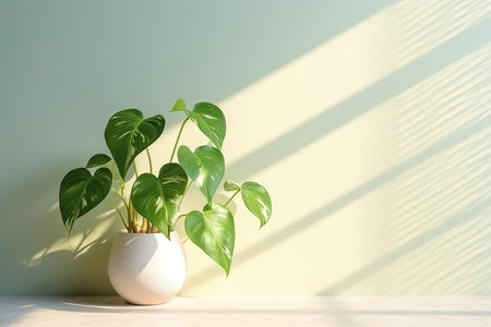 0481. Pothos in front of light pastel wall. Generative AIの素材
