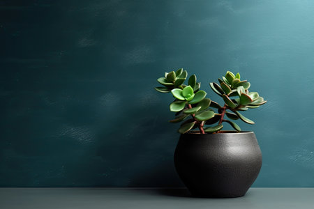 0406. Jade plant succulent in front of dark wall. Generative AIの素材