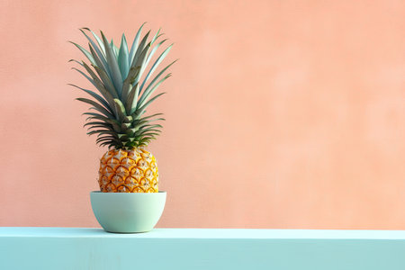 0475. Pineapple in front of pastel wall. Generative AIの素材