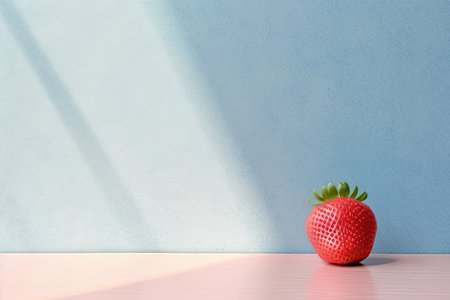 0538. Strawberry in front of pastel wall. Generative AIの素材