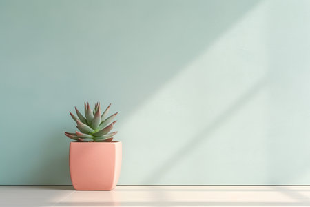 0544. Succulent in front of light pastel wall. Generative AIの素材