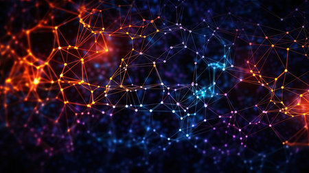 0976. Neon Orange and Blue minimalist Cybernetic Network Background. Generative AIの素材