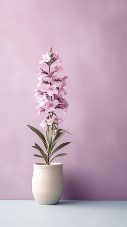 1301. minimalist Lobelia plant in front of soft color wall. Generative Aiの素材