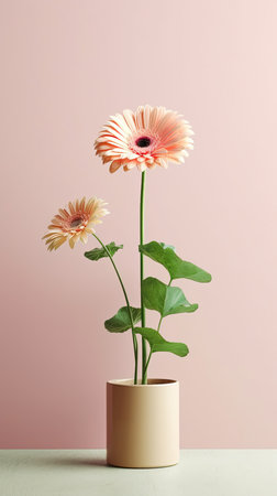1282. minimalist Gerbera Daisy plant in front of soft color wall. Generative Aiの素材