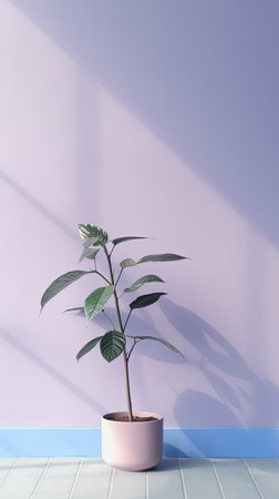 1316. minimalist Periwinkle Miller plant in front of soft color wall. Generative Aiの素材
