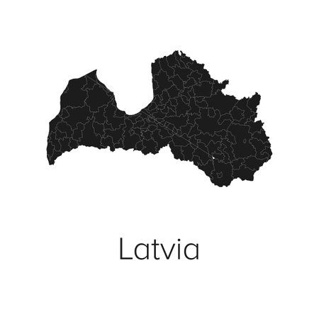 Latvia Map Vector Illustration - Silhouette, Outline, Latvia Travel and Tourism Mapのイラスト素材