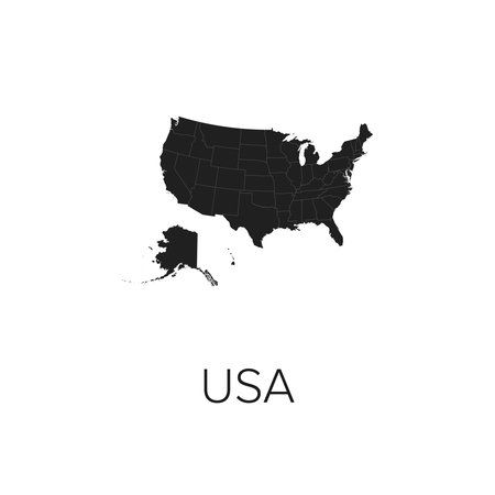 USA Map Vector Illustration - Silhouette, Outline, USA Travel and Tourism Mapのイラスト素材