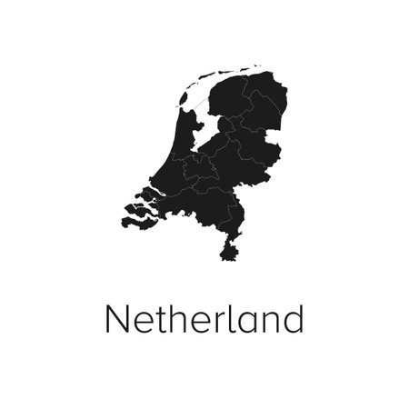 Netherlands Map Vector Illustration - Silhouette, Outline, Netherlands Travel and Tourism Mapのイラスト素材