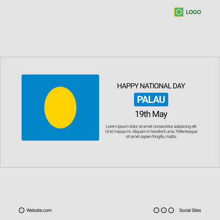 Palau Independence Day Social Media Banner, Editable Vector Design with Flagのイラスト素材