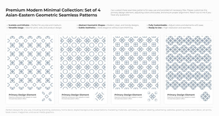 Modern, Minimalist and Geometric Seamless Pattern Set. Arabic, Persian, and Oriental Design bundle. vector illustrationのイラスト素材