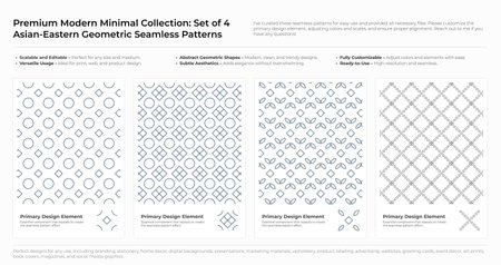 Modern, Minimalist and Geometric Seamless Pattern Set. Arabic, Persian, and Oriental Design bundle. vector illustrationのイラスト素材