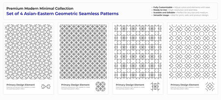 Modern, Minimalist and Geometric Seamless Pattern Set. Arabic, Persian, and Oriental Design bundle. vector illustrationのイラスト素材