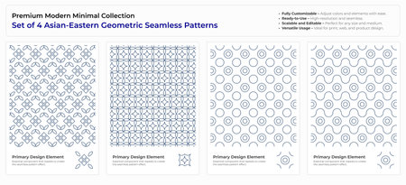Modern, Minimalist and Geometric Seamless Pattern Set. Arabic, Persian, and Oriental Design bundle. vector illustrationのイラスト素材