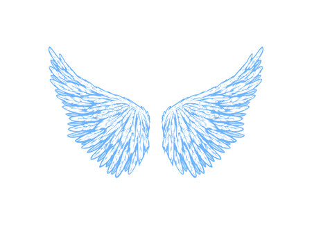 Elegant Blue Feathered Wings Illustration - Symbol of Peace, Freedom, and Serenity for Digital and Print Design Projectsのイラスト素材