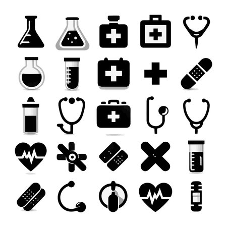 Set of medical icons. Vector illustration. Black and white colors.のイラスト素材