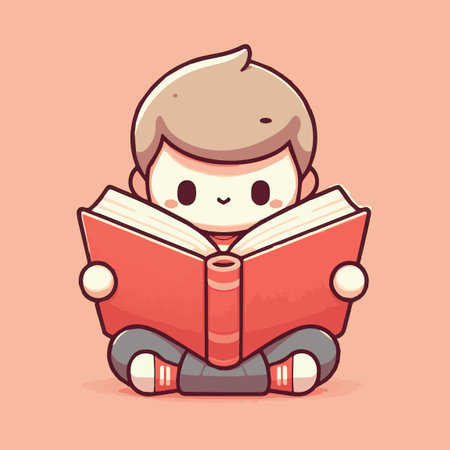Boy reading a book. Cute cartoon character. Vector illustration.のイラスト素材