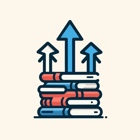 Stack of books with arrow up icon. Flat style vector illustration.のイラスト素材