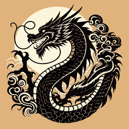 Dragon in the moonlight. Chinese zodiac sign. Vector illustration.のイラスト素材