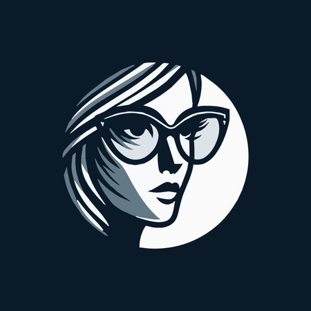Stylized vector illustration of a head of a woman with glasses.のイラスト素材
