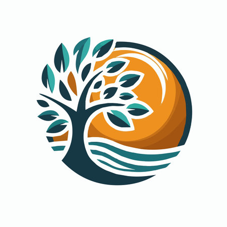 Logo tree in the form of a circle. Vector illustration.のイラスト素材