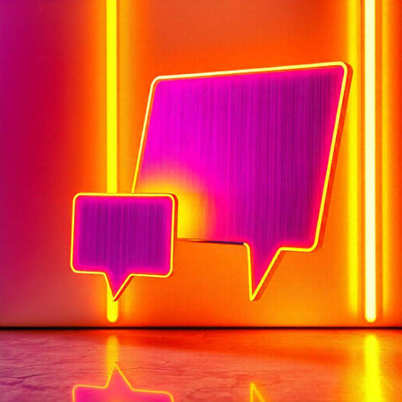 Glowing speech bubbles on the background of neon lights. 3d renderingの素材
