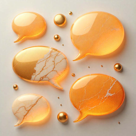 Set of orange speech bubbles on white background. 3D rendering.の素材
