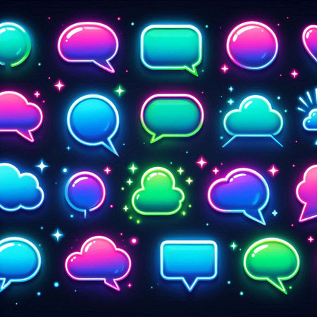 Set of colorful speech bubbles on the dark background. Vector illustration.の素材