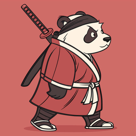 Panda in Japanese kimono holding a katana. Vector illustration.のイラスト素材