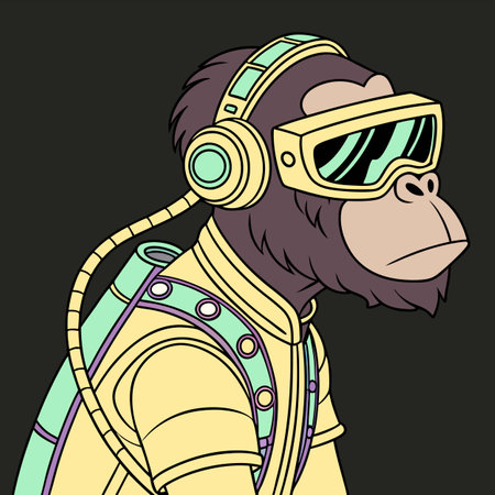 Vector illustration of a monkey wearing a helmet and goggles. Cartoon style.のイラスト素材