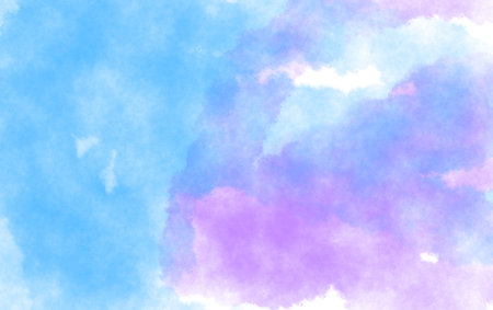 Light blue and purple watercolor background with cloudy texture and soft artistic wash for creative artwork, abstract faded pastelの写真素材