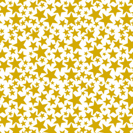 Yellow stars repeating pattern on white background, seamless decorative designの写真素材