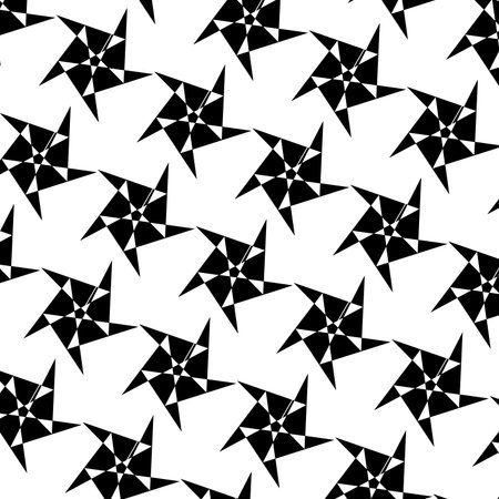 Black and white star repeating pattern, abstract background, contrast visual impactの写真素材