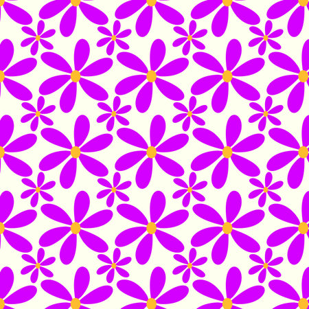 Cute bright purple and yellow flower repeating pattern, spring summer vibeの写真素材