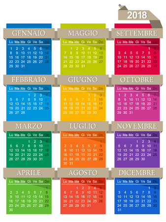 Italian calendar for year 2018, week starts on Mondayのイラスト素材