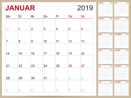 German Calendar 2019のイラスト素材