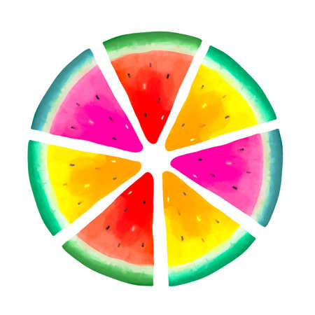 slices of fresh colorful watermelon watercolor illustrationの写真素材