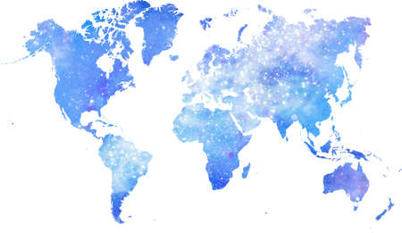 galaxy blue colored world map with on white background. World map template with continents, North...