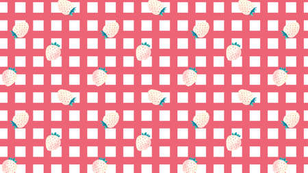 white strawberries on gingham checked pattern, vector backgroundの写真素材