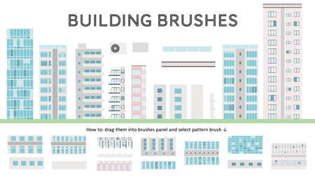 urban city building custom brushes setのイラスト素材