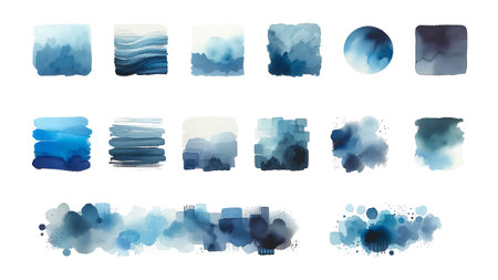 Set of blue watercolor brush strokes. Isolated on a white background. Vector.のイラスト素材