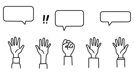 Set of hands with speech bubbles. Vector illustration isolated on white background.のイラスト素材