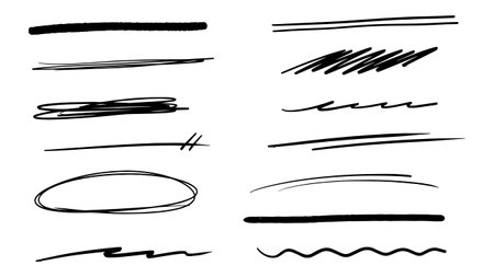 Vector collection of hand drawn black marker lines isolated on white background.のイラスト素材