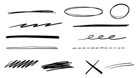 Hand drawn set of black marker lines. Vector illustration isolated on white background.のイラスト素材