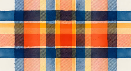 Blue and orange plaid fabric texture. Abstract background and texture for design.の素材