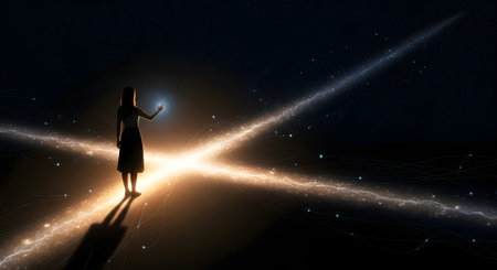 Silhouette of a woman with glowing lightの素材