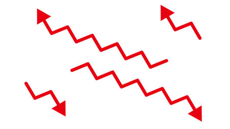 Red arrows pointing up and down on a white background, vector illustrationのイラスト素材