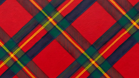 Red and checkered fabric as background, winter christmas colorの素材