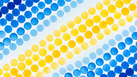 Watercolor blue and yellow circles on white background. Abstract pattern.の素材