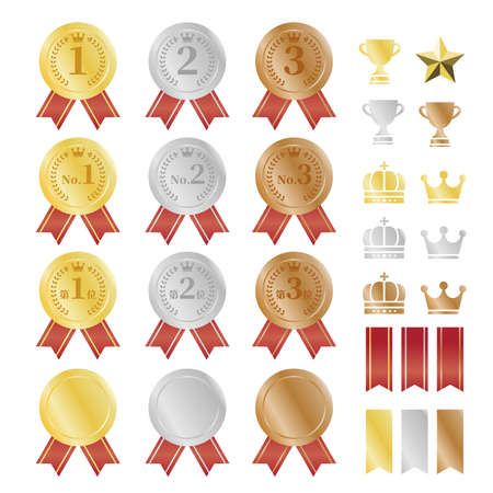 Ranking icon material set of three-dimensional medal illustrationのイラスト素材